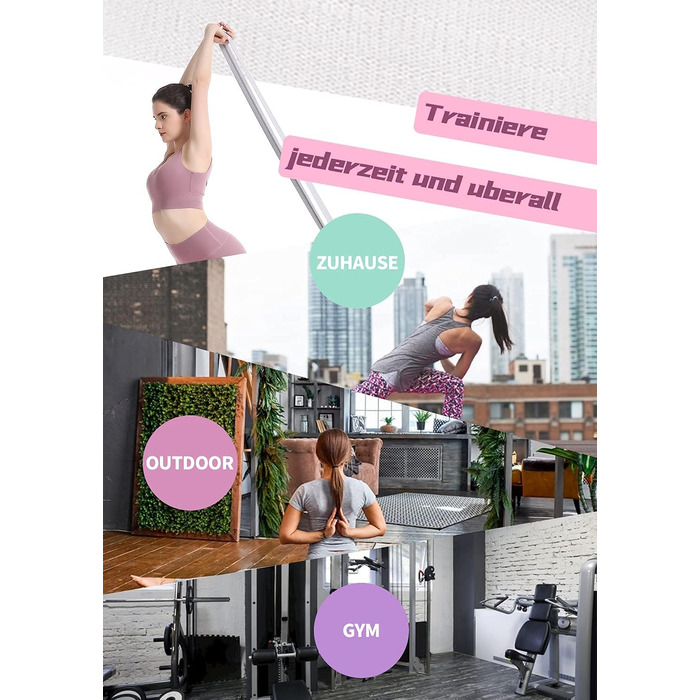 Фітнес-гумки для фітнесу, пілатесу та йоги, набір 3 шт. з різним опором, антиковзні, для силових тренувань, фітнес, зелений, рожевий, фіолетовий