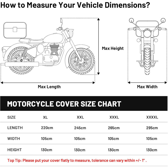 Водонепроникний чохол для мотоцикла Favoto, 220x105x130 см, з відбиваючими смугами та отвором для замка