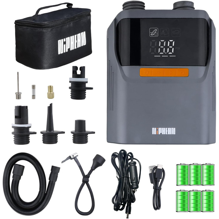 Електрична повітряна помпа Niphean NPEU-Air Pump-A01 з акумулятором, 50 PSI для авто та SUP