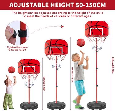 Дитячий баскетбольний кошик для вулиці та дому, регульована висота 50-150 см, комплект з м'ячами та сітками