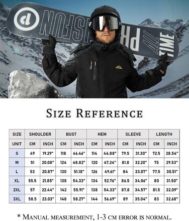 Зимова куртка KEFITEVD для чоловіків: водонепроникна, тепла, з відстібаною капюшоном, флісова куртка Softshell, чорно-сірий (S)