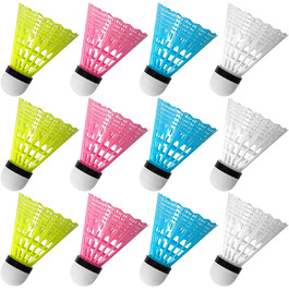 Набір для бадмінтону FYSL 12 шт. Міцні нейлонові волани, швидкісні, для гри на відкритому повітрі, тренувань, відпочинку, початківців (білий+жовтий+рожевий+блакитний)