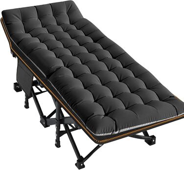 Розкладне кемпінгове ліжко MOPHOTO для дорослих з матом, 198 x 81,5 x 46 см, чорне