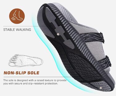 Чоловічі спортивні сандалі KuaiLu з м'якою устілкою, ортопедичні для фасціїту, підошва для хайкінгу, літні, легкі, відкриті, з регульованим липучкою (Сірий, 43 EU)