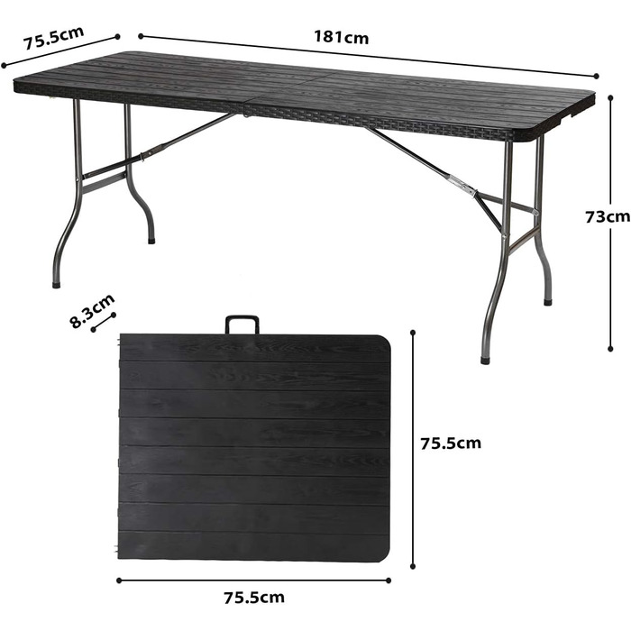 Складний стіл Sekey Buffettisch 181x75,5x73 см, ротанг, сірий - для саду, балкону, тераси, кемпінгу
