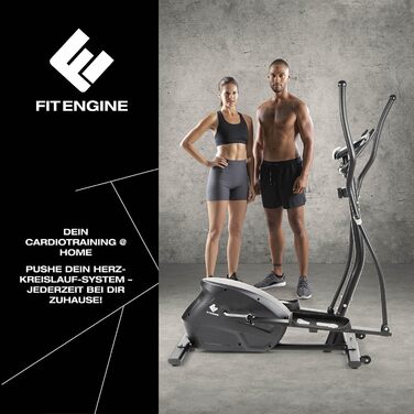 FitEngine Crosstrainer з 10 рівнями навантаження, великим дисплеєм та тримачем для планшета/смартфона, датчиками пульсу та неслизькими педалями (до 150 кг)