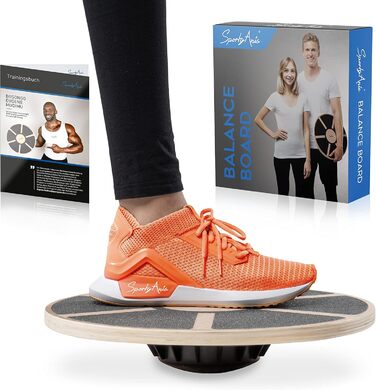 Балансувальна дошка SportyAnis Premium 40 см з дерева для фізіотерапії, тренування глибоких м'язів, з навчальною книгою та килимком