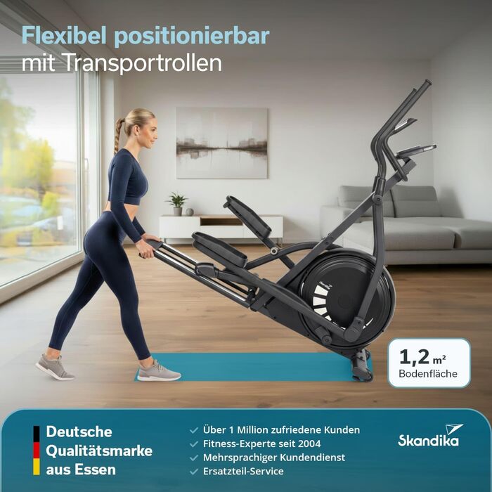 Еліптичний тренажер Skandika Crosstrainer Carbon P23: 23 програми, 16 рівнів, компактний, тихий, сумісний з Kinomap App, до 135 кг