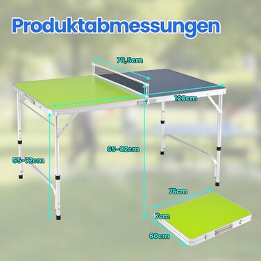 COSTWAY Стіл для пінг-понгу міні складний, регульована висота, з сіткою, 2 ракетки та 2 м'ячі, 120 x 76 см, для гри в приміщенні та на вулиці