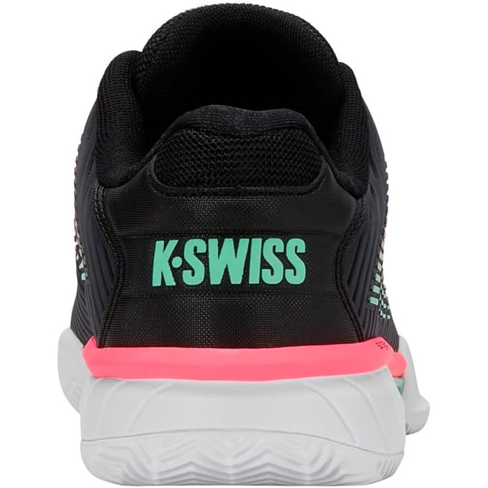 Жіноче тенісне взуття K-Swiss Hypercourt Express 2 Clay, чорно-біле, неоново-м'ятне, 34.5 EU