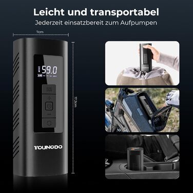 Електричний компресор-насос YOUNGDO 6000mAh, 150 PSI для велосипеда, авто, мотоцикла, м'ячів