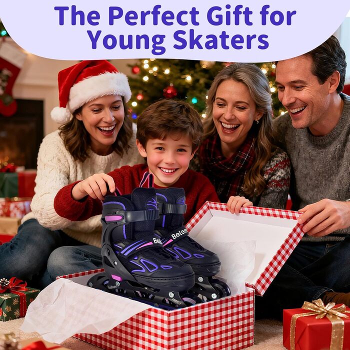 Інлайни BELEEV для дітей, підлітків та дорослих, ролики з регульованим розміром, світлодіодні шнурки та колеса, фіолетовий (EU 38-41)