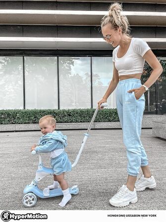 Самокат дитячий Kinderroller 5-в-1 блакитний: самокат, біговел, літній самокат з сидінням для дівчаток та хлопчиків