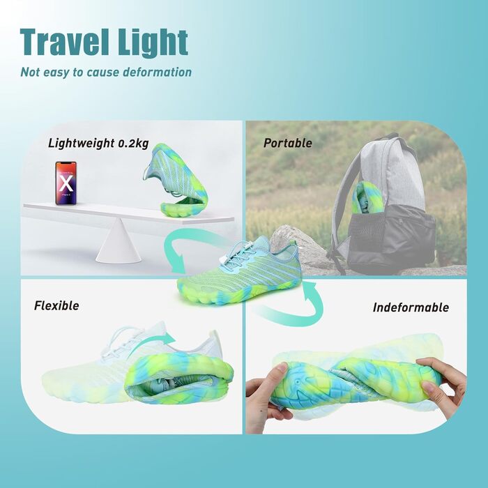 Водні черевики Mabove для жінок та чоловіків: купальні, пляжні, для плавання, серфінгу, аквашузи, 39 EU, блакитно-зелені