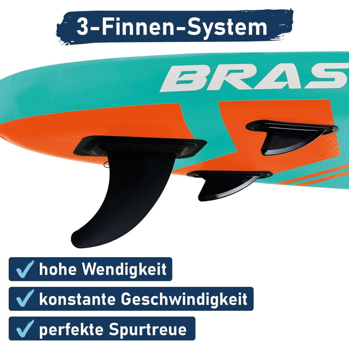SUP дошка BRAST Turtle надувна з веслом, 320x81x15 см, бірюзова - комплект для Stand Up Paddleboarding (SUP) з 5-річною гарантією