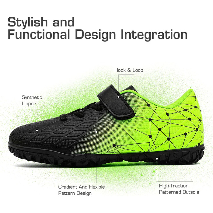 Дитячі футбольні бутси Kinder для залу та вулиці: чорно-зелені, розмір 31 EU