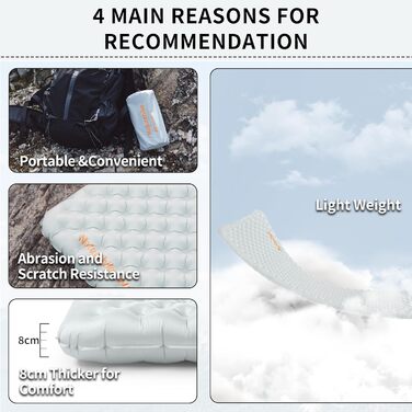 Килимок для кемпінгу Naturehike Thermal 3.2R, 4-сезонний, -5℃, сірий, XL. Ультралегкий, високий R-значення, для зими.