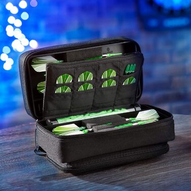 Чохол для дартс Casemaster Plazma Pro на 6 дротиків з м'якими і сталевими вістрями, велика передня кишеня для телефону, вбудовані контейнери для аксесуарів, чорний кант