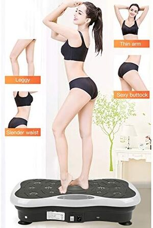 Вібраційна платформа для фітнесу з LCD-дисплеєм, пультом дистанційного керування, еластичними стрічками та Bluetooth-динаміком (чорний/білий)