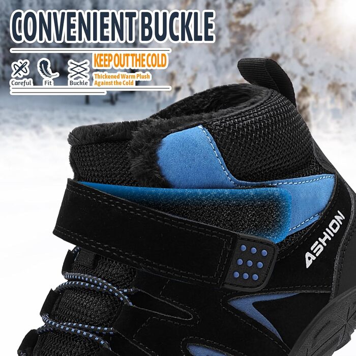 Зимові черевики Littleplum для хлопчиків: теплі, з підкладкою, для прогулянок та хайкінгу, розмір 36 EU, чорно-сині