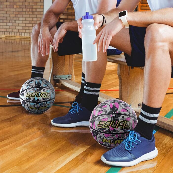 Баскетбольний м'яч Squad, розмір 7, гумовий, камуфляжний дизайн, для дорослих, внутрішні та зовнішні майданчики, з насосом та голкою, рожевий, з аксесуарами
