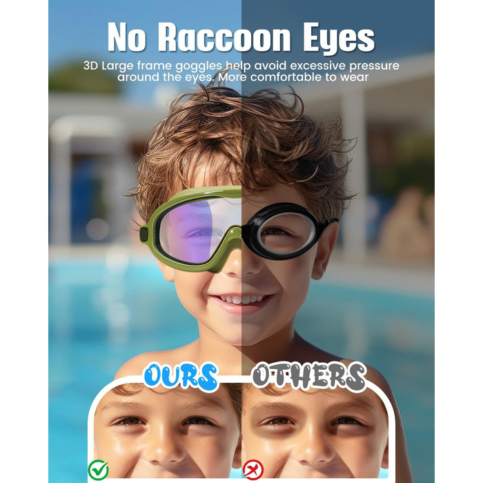 Дитячі окуляри для плавання Bluesmile (2 шт.), широкий огляд, антизапар, захист від УФ, для хлопчиків та дівчаток 3-14 років, зелено-фіолетові, малі