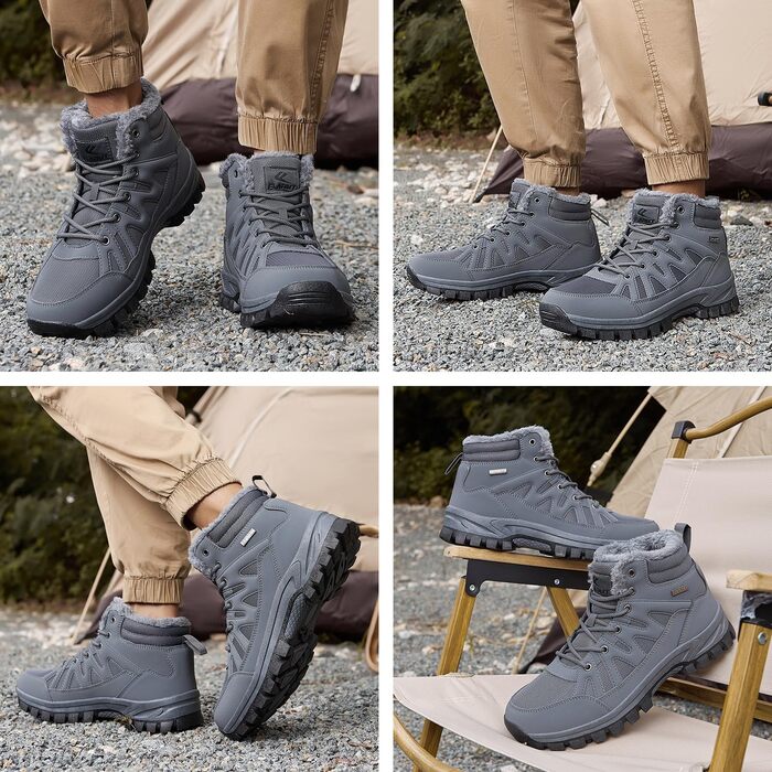 Чоловічі зимові черевики FLARUT: теплі, водонепроникні, для хайкінгу та трекінгу, сірі, 46 EU