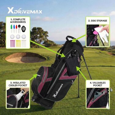 Легкий гольф-мішок Standbag з 8 відділеннями для чоловіків та жінок, преміум-якість, з дощовим чохлом, кишенькою для охолодження та комплектом аксесуарів (червоний/Ausflug, однотонний (Getaway Solids))