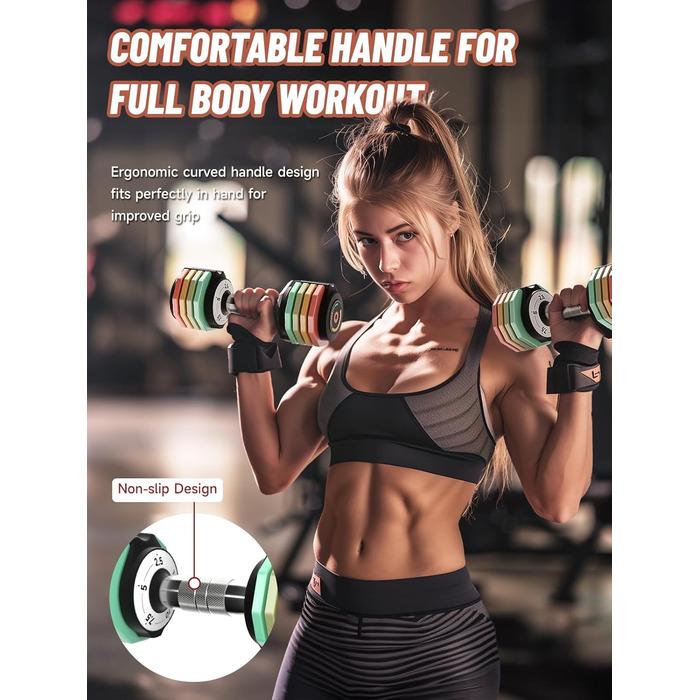 Регульований набір гантелей Motion Space, 5.7-10.2 кг, для дому, компактний, з підставкою, 5 ваг в 1 сек, кольоровий (Райдуга)