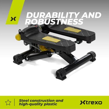 XTREXO Степер для дому FS100 | Регульована висота педалей та опір, дисплей, навантаження до 100 кг, чорний/жовтий | Hometrainer для кардіотренувань