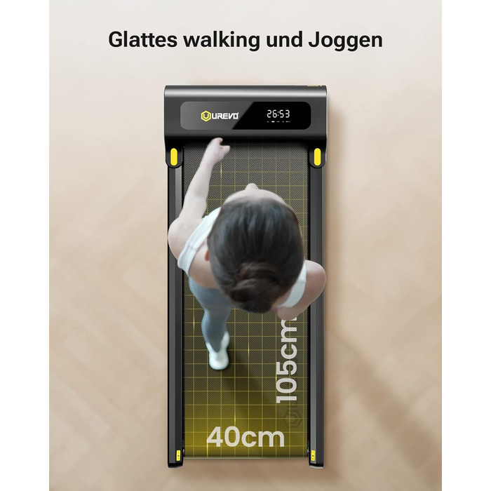 Біговий доріжка з додатком, Smart Walking Pad з подвійною амортизацією, ультратонкий біговий стіл з великою зоною бігу для дому/офісу, max 120 кг з пультом керування та LED-дисплеєм [SpaceWalk Lite] Чорний - без додатку