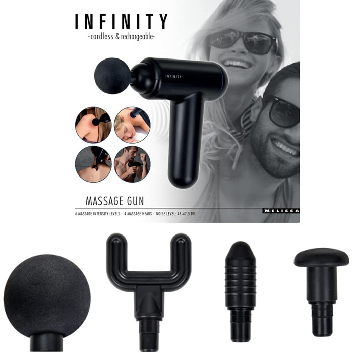 Масажний пістолет MELISSA Infinity 16770047, перезаряджуваний, 4 насадки, чорний