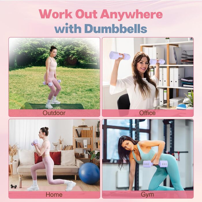 Регульований набір гантелей 2 шт. 4 в 1, для жінок, швидке налаштування, 0.9-2.3 кг, фітнес для дому, фіолетовий