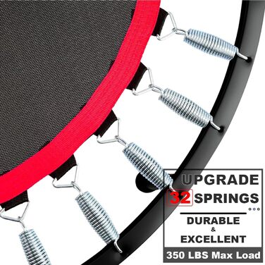 Міні-трамплін DARCHEN для дорослих, 200 кг, 100 см: для тренувань та фітнесу, тиха та безпечна пружина, чорний каркас, червоний