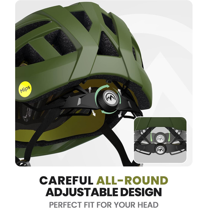 Велосипедний шолом OutdoorMaster MIPS, змінна підкладка, вентиляція, для підлітків і дорослих, гірський та шосейний, 59-61 см, зелений