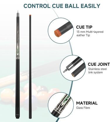 Більярдний кий HomeSeason Billardqueue з скловолокна, 147,3 см, професійний з низьким відбиттям та сумкою