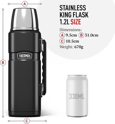 Термос сталевий King Thermosflasche блакитний 1,20л - нержавіюча сталь, абсолютно герметичний, з чашкою та ручкою, 12 год гарячий & 24 год холодний, придатний для миття в посудомийній машині, без BPA, блакитний 1200 мл