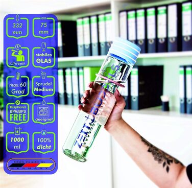 Мотиваційна пляшка для води 1 л з мітками часу, тритановий матеріал, BPA Free, для газованих напоїв, ударостійка, SUNBEAM, фіолетова