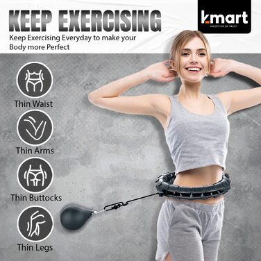 Розумний хулахуп K-MART для дорослих, 24 знімних сегменти, масажний фітнес-обруч з обтяженням, 360° масаж, автоматичний обертовий м'яч, для схуднення, рожево-чорний