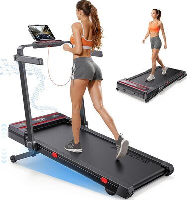 Бігова доріжка для дому Laufband 6-в-1 з автоматичним нахилом 0-15%, 3.0 к.с., складна, для дому та офісу, з динаміками, до 136 кг (винний колір, 137x71.8x13 см)