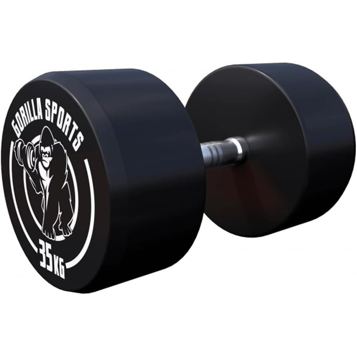 Гантель GORILLA SPORTS 35 кг, кругла, гума, чавунний сердечник, нековзна рукоятка, чорна