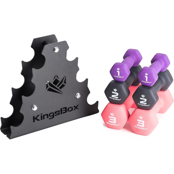 Набір гантелей KingsBox з неопрена, 3 ваги, зі стійкою, для тренувань вдома та у фітнесі