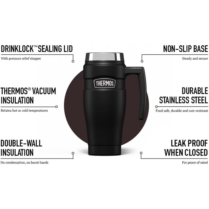 Термос König Travel Mug з нержавіючої сталі - Матовий чорний (470 мл)