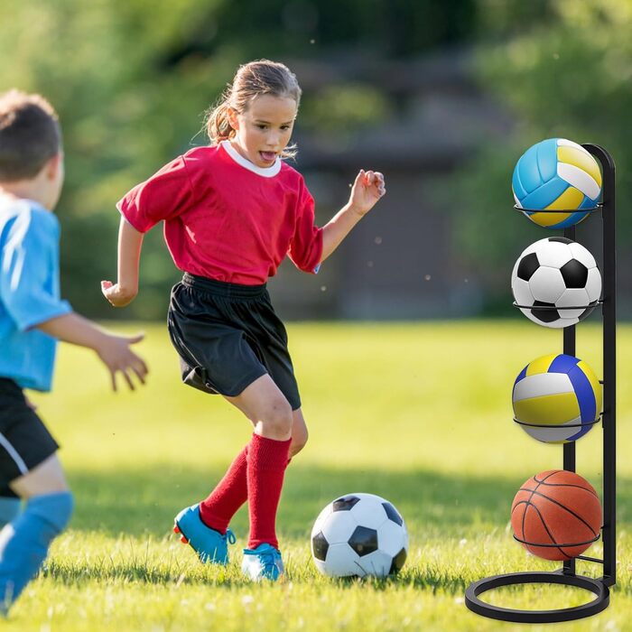 Стельовий органайзер для м'ячів на 4 яруси, з вуглецевої сталі, для футболу, волейболу, баскетболу, гараж, спортзал