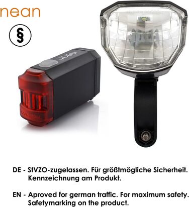 LED-велофара Nean з акумулятором, комплект освітлення StVZO, 50 LUX, 8 Candela
