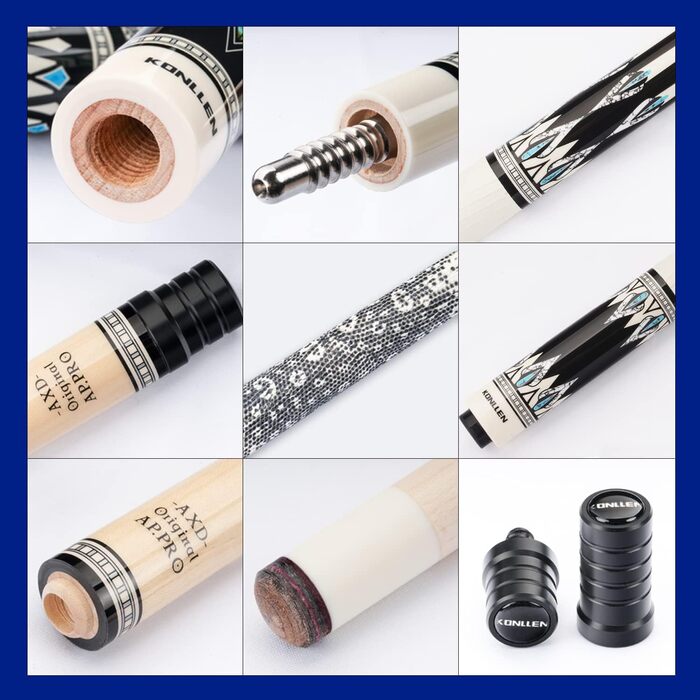 Більярдний кий KONLLEN Dragon-1 з низькою відволікаючою лінією, подовженням та кейсом (10,5 мм, 11,5 мм, 12,5 мм наконечник Tigerspitze, XTC-чохол, 3/8 x 8 радіальний штифт, довжина 147 см)