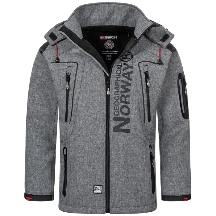 Чоловіча куртка Softshell Geographical Norway Outdoor — водовідштовхуюча функціональна куртка в комплекті з шапкою Beanie urbandreamz, колір Blended Grey TN, розмір S