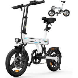 Складний електровелосипед Finbike 14/16 дюймів, 250Вт, акумулятор 7.8Аг, швидка зарядка, 3 режими швидкості, до 45 км, для дорослих і підлітків, біло-синій