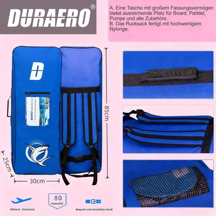 Надувний SUP Борд Stand Up Paddle Board Set, 330x76x15см, з кріслом для каяка, тримачем для камери, інтегрованим кік-педом, регульованим веслом, 3 фінами, повним аксесуаром, до 150кг, рожевий