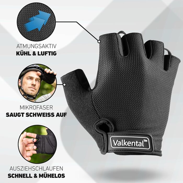 Велосипедні рукавички Valkental® Essential: м'які, дихаючі, безпальцеві | MTB/Rennrad/Trekking | Чорний, 3XL